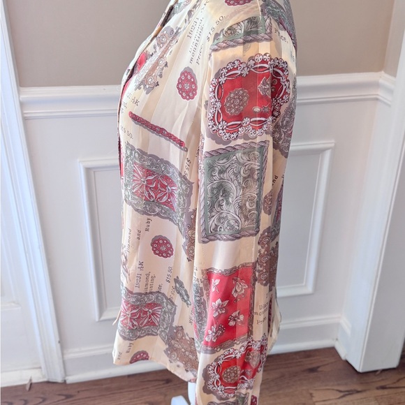 Martinique vintage Women's Sz 10 Button Up Blouse Cream Green Orange - Picture 5 of 16